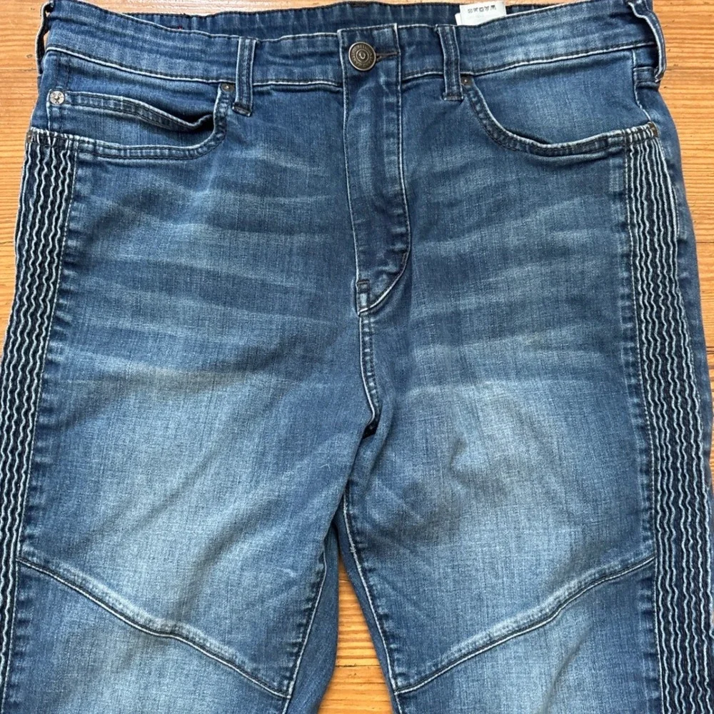True Religion Mick Jeans Mens Blue Moto Slouchy Skinny Ankle Zip SIZE 34